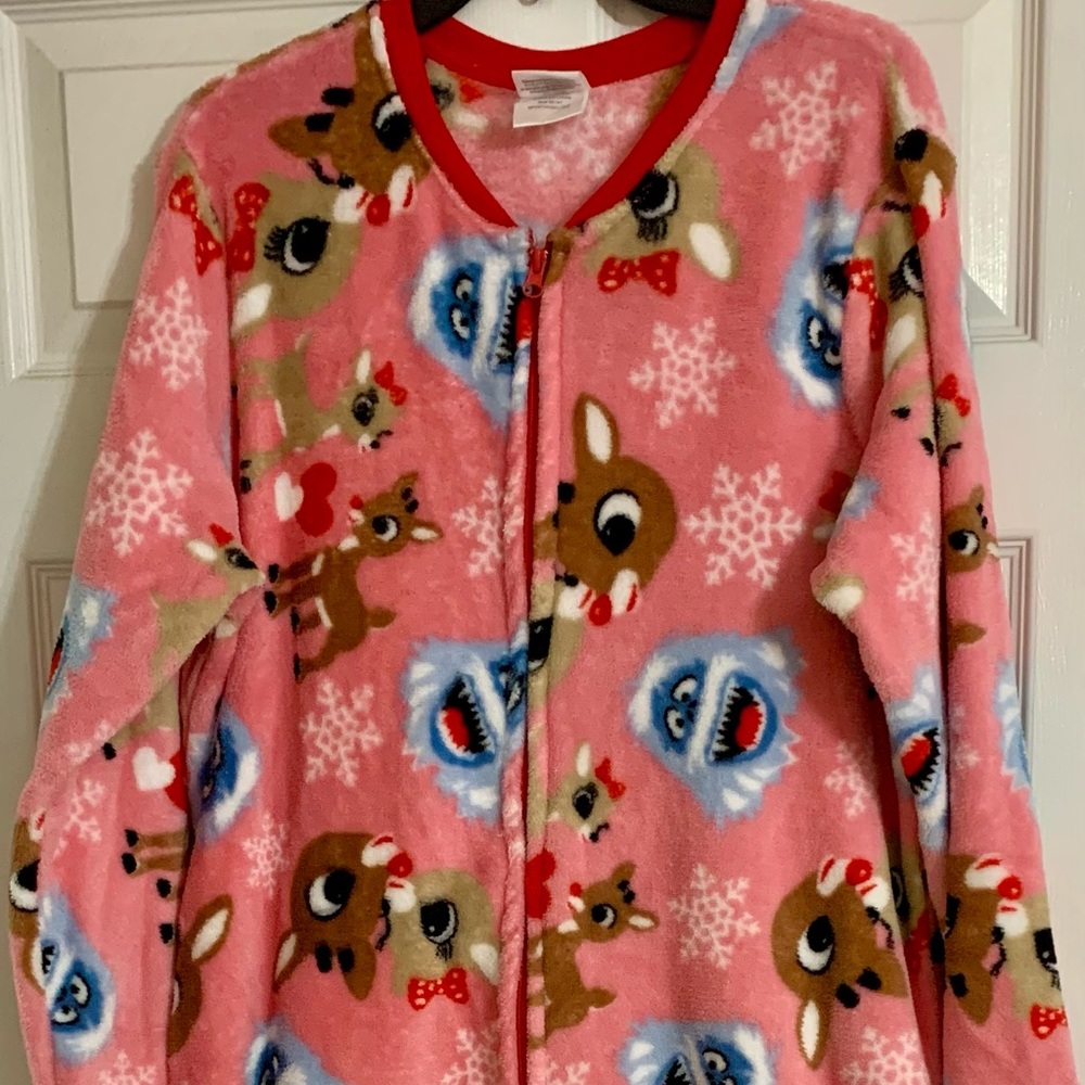 2X 18W/20W Plush Zip Up Union Suit Rudolph Christmas Pajamas